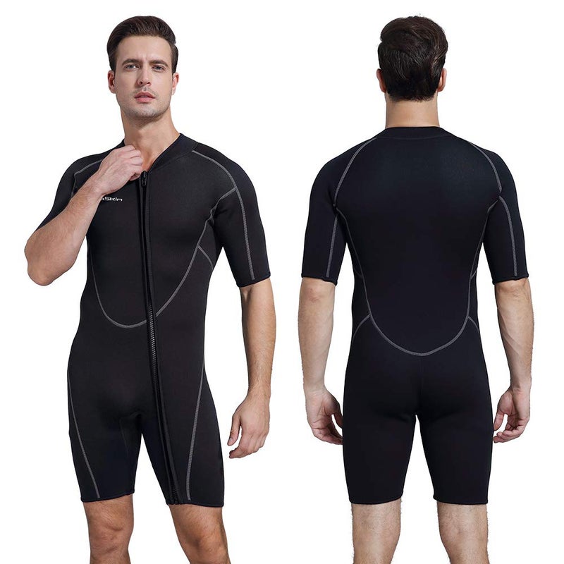 Seaskin Mens 3mm Shorty Wetsuit, Full Body Diving Suit Front Zip Wetsuit for Diving Snorkeling Surfing Swimming 3X-Large - Image 1